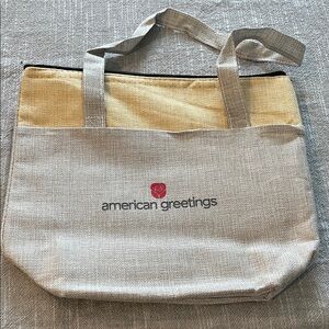 American Greetings Beige Tote with Yellow Interior and Red Logo